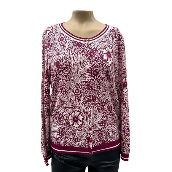 NWT Talbots Petite Red Cardigan Sweater Floral Long Sleeve Button-Front Women PM - Picture 1 of 12